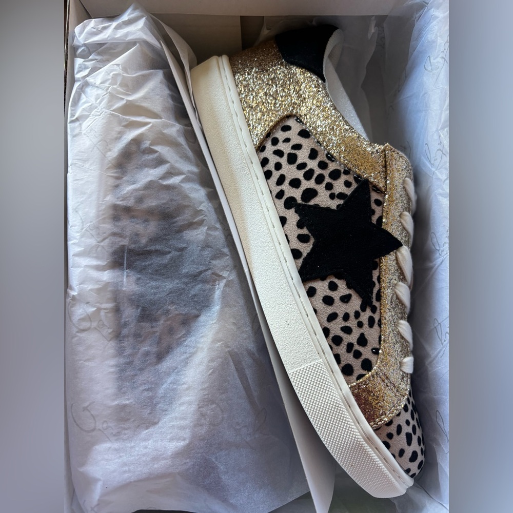 Gold Glitter and Leopard Print Sneakers